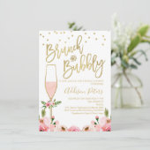 Roos Bloemen Brunch Bubbly Bruids Douche Uitnodigi Kaart (Staand voorkant)