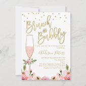 Roos Bloemen Brunch Bubbly Bruids Douche Uitnodigi Kaart (Voorkant)