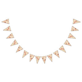 Roos Bloemen Bunting Flags Roze en Crème Vlaggetjes