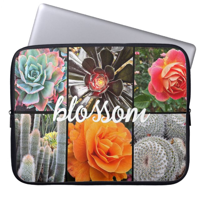 Roos Bloemen Cacti Fotocollage Bloesem Script Laptop Sleeve (Voorkant)