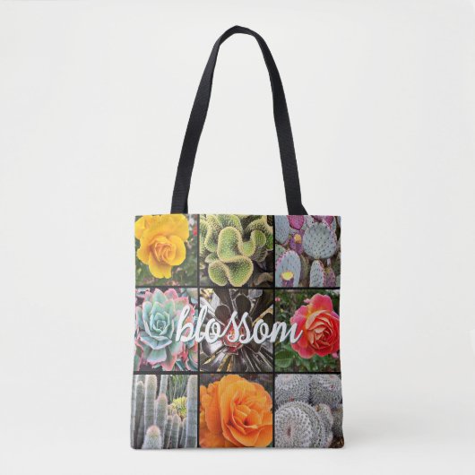Roos Bloemen Cacti Fotocollage Bloesem Script Tote Bag (Voorkant)
