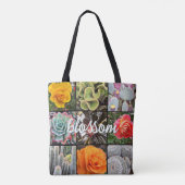 Roos Bloemen Cacti Fotocollage Bloesem Script Tote Bag (Achterkant)