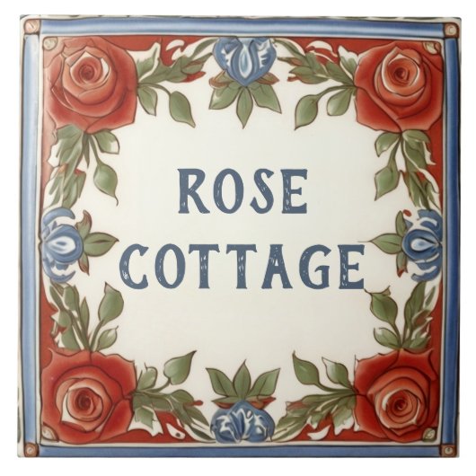 Roos Bloemen Custom House Name Bord Sign Plaque Tegeltje (Voorkant)