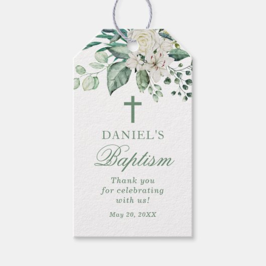 Roos Bloemen Doop Dank u Cadeaulabel (Voorkant)