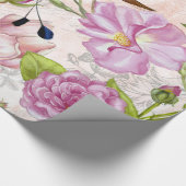 Roos bloemen en vogelpatroon Cadeaupapier (Hoek)