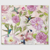 Roos bloemen en vogelpatroon Cadeaupapier (Vlak)