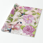  Roos bloemen en vogelpatroon Cadeaupapier (Uitgerold)