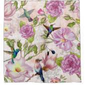  Roos bloemen en vogelpatroon Douchegordijn (Voorkant)