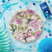  Roos bloemen en vogelpatroon Papieren Bordje (Feest)