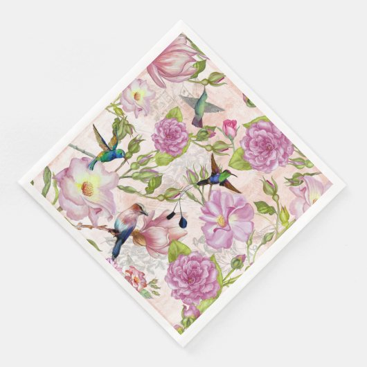 Roos bloemen en vogelpatroon Servetten (Hoek)