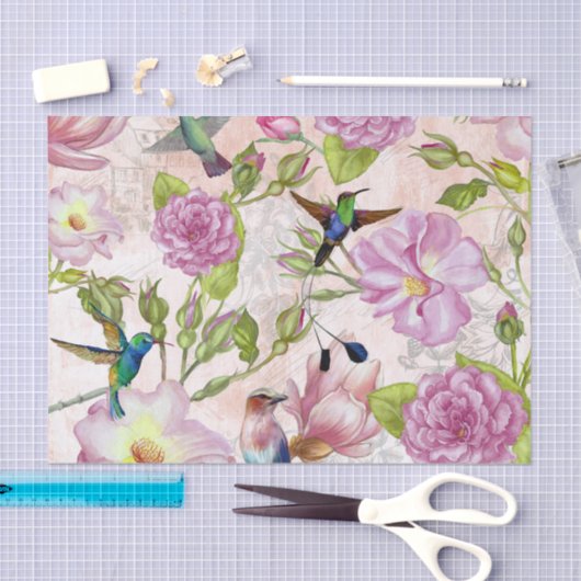  Roos bloemen en vogelpatroon Tissuepapier (Craft)