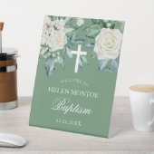 Roos bloemen Eucalyptus Baptisme Green Reclamebord Met Voetstuk (Insitu)