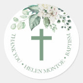 Roos bloemen Eucalyptus Baptisme Hartelijk dank Ronde Sticker (Voorkant)
