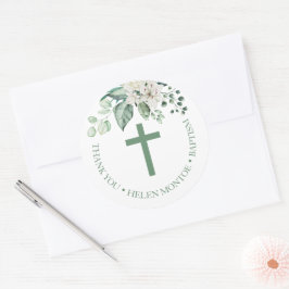 Roos bloemen Eucalyptus Baptisme Hartelijk dank Ronde Sticker
