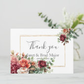 Roos Bloemen Eucalyptus bruiloft Dank u Bedankkaart (Staand voorkant)