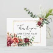 Roos Bloemen Eucalyptus bruiloft Dank u Bedankkaart (Staand voorkant)