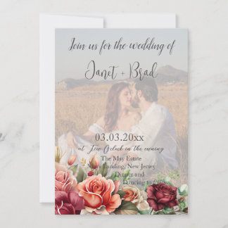 Roos Bloemen Eucalyptus Foto QR Code Huwelijk Kaart
