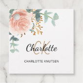 Roos Bloemen Eucalyptus Monogram Naam Business lab Bedankjes Labels (Voorkant)