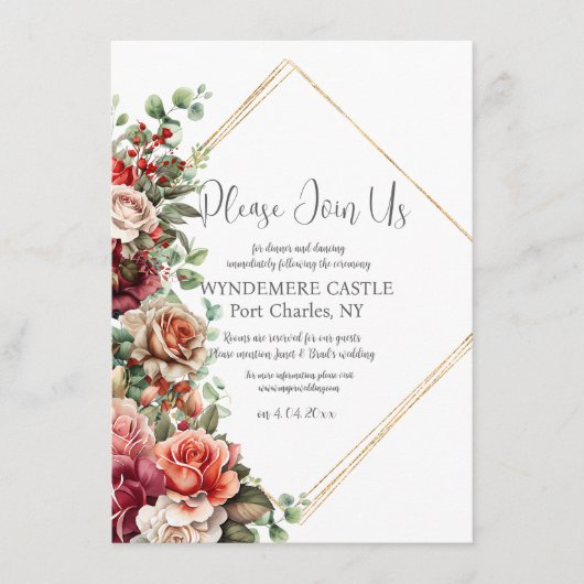 Roos Bloemen Eucalyptus QR Code Huwelijk Informatiekaartje (Voorkant)