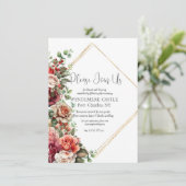 Roos Bloemen Eucalyptus QR Code Huwelijk Informatiekaartje (Staand voorkant)