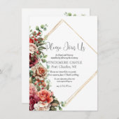 Roos Bloemen Eucalyptus QR Code Huwelijk Informatiekaartje (Voorkant / Achterkant)