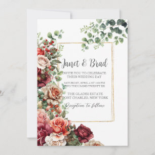 Roos Bloemen Eucalyptus QR Code Huwelijk Kaart
