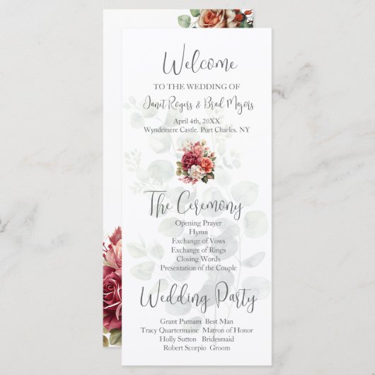 Roos Bloemen Eucalyptus Trouwprogramma (Voorkant / Achterkant)