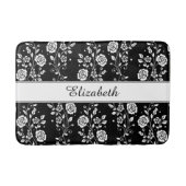 Roos bloemen Floral Pattern Black & White Name Badmat (Voorkant)