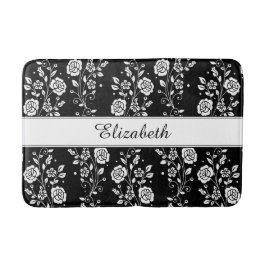 Roos bloemen Floral Pattern Black & White Name Badmat
