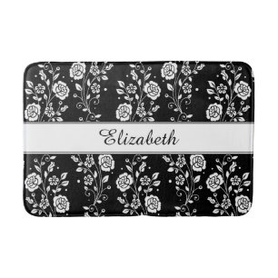 Roos bloemen Floral Pattern Black & White Name Badmat