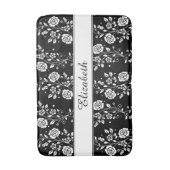 Roos bloemen Floral Pattern Black & White Name Badmat (Voorkant Verticaal)