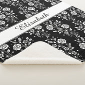 Roos bloemen Floral Pattern Black & White Name Sherpa Deken (3/4)
