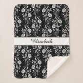 Roos bloemen Floral Pattern Black & White Name Sherpa Deken (Voorkant)