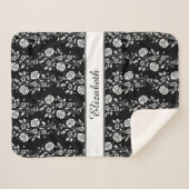 Roos bloemen Floral Pattern Black & White Name Sherpa Deken (Voorkant (horizontaal))
