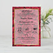 Roos Bloemen Goud Lijst Islamitisch Moslim Bruilof Kaart (Staand voorkant)