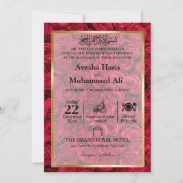 Roos Bloemen Goud Lijst Islamitisch Moslim Bruilof Kaart