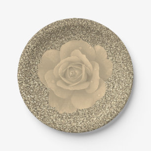 Roos Bloemen Gouden Glitter Vrijgezellenfeest Wedd Papieren Bordje