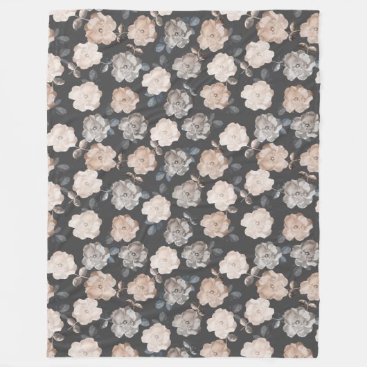 Roos Bloemen Grijs Patroon Fleece Deken (Voorkant)