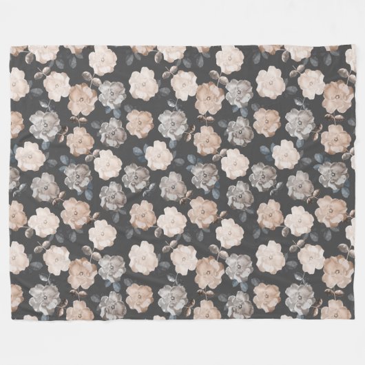  Roos Bloemen Grijs Patroon Fleece Deken (Voorkant (Horizontaal))