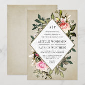  Roos Bloemen Groen Bruiloft Uitnodigingen (Voorkant / Achterkant)