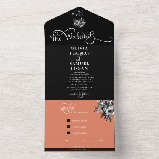 Roos Bloemen kalligrafie moderne bruiloft All In One Uitnodiging (Binnen)