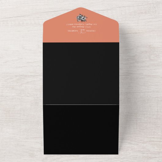 Roos Bloemen kalligrafie moderne bruiloft All In One Uitnodiging (Buitenkant)