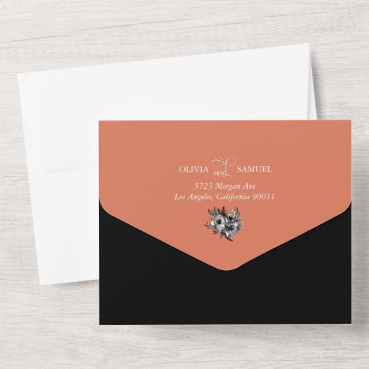 Roos Bloemen kalligrafie moderne bruiloft All In One Uitnodiging (Achterkant)