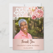 Roos Bloemen Kant Verjaardagsfoto Dank u kaart (Voorkant)