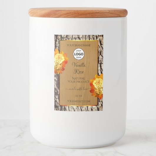 Roos bloemen Logo Etiket natuurlijk houten graan (Voorkant)