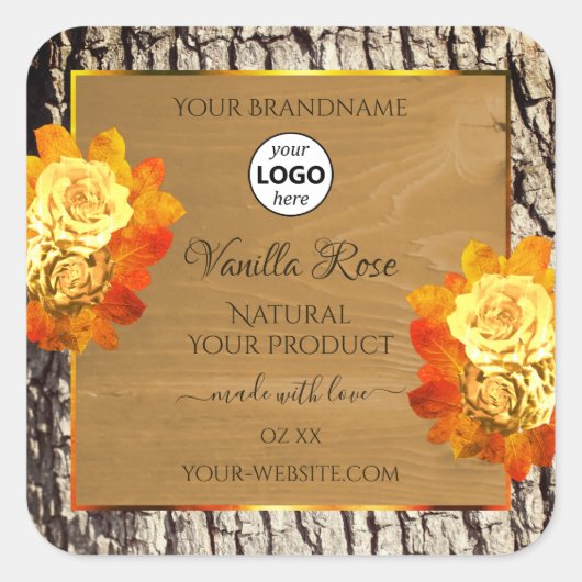 Roos bloemen Logo Etiket natuurlijk houten graan (Voorkant)