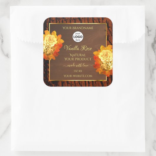 Roos bloemen Product Etiket Natuurlijke houtkorrel (Tas)