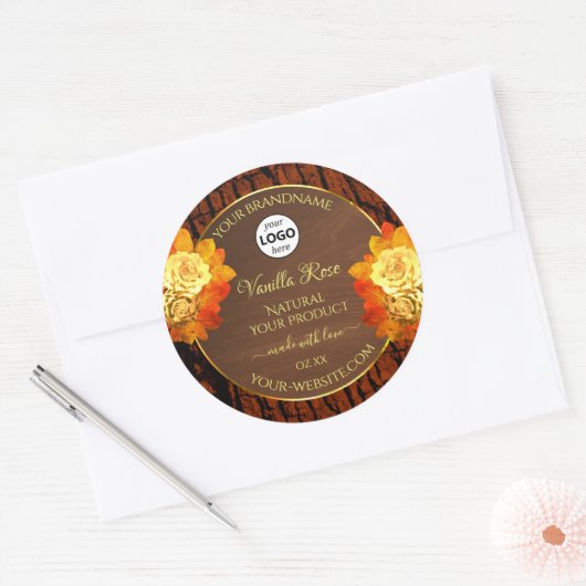 Roos bloemen Product Etiket Natuurlijke houtkorrel (Envelop)