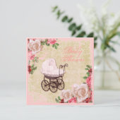  Roos Bloemen Roze Baby shower Uitnodiging (Staand voorkant)