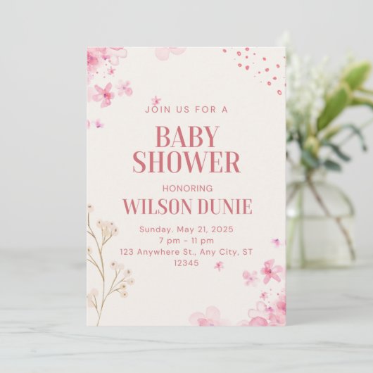 Roos Bloemen Schattige Baby shower Uitnodiging (Staand voorkant)